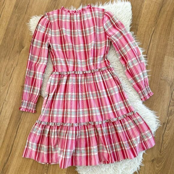 J. Crew Pink Plaid Mini Dress with Ruffle Hem | Size 00 - Picture 3 of 8